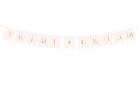 Girlanda papírová - nápis Bride, Groom růžový 