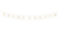 Girlanda papírová - nápis Bride, Groom bílý
