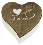 Dřevěná krabička Love - srdce hnědo-bílé - 15 cm