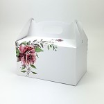 Krabička na výslužku s ouškem velká 20 x 13 x 11 cm - bílá s růží 