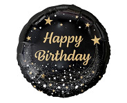 Foliový balonek 45 cm - černozlatý happy birthday 