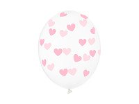 Balonek 30 cm - průhledný s růžovými srdíčky