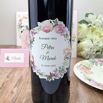 Etiketa na svatební víno 0,7l oválná - pastelové květy 