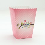 Krabička na popcorn - růžové sovičky s puntíky - 1ks
