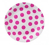 Party papírové talířky - bílo-růžový puntík 6ks