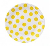 Party papírové talířky - bílo-žlutý puntík 6ks 