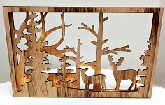 Dřevěný rám - jeleni v lese - svítící