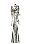 Anděl plechový stříbrný svícen - 32 cm