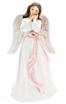 Anděl s růžovou mašlí zasněný - 8 cm