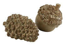 Ptáček zimní bílý glitr sedící na oříšku/žaludu - 8 cm