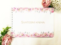 Svatební kniha hostů podélná - růžové květy