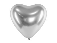 Balonek srdce - chrom stříbrné lesklé - 1ks