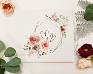 Svatební kniha hostů - bílá s květy a rosegold srdíčky