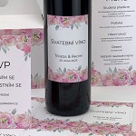 Etiketa na svatební víno 0,7l - květy pivoněk