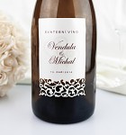 Etiketa na svatební víno 0,7l - krémová krajka a srdce