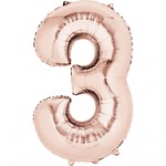 Foliový balonek mini 35 cm - číslo 3 - růžovo-zlatý