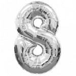 Foliový balonek mini 35 cm  - číslo 8 - stříbrný