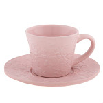 Keramický šálek s podšálkem růžový s růžemi - 75 mm