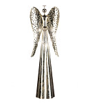 Anděl plechový LED srdce - champagne patina - 32 cm