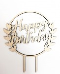Dřevěný zápich do dortu - Happy birthday v kruhu