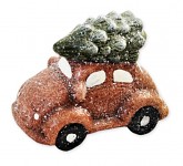 Vánoční autíčko - brouk - hnědé se stromkem - 6,5 cm