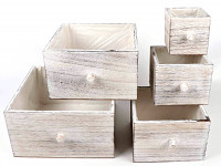 Dřevěný šuplík hranatý - bílá patina - 14x14x11 cm