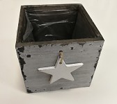 Dřevěný šuplík hranatý - šedý s hvězdou - 12x12x12 cm