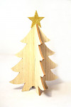 Strom dřevěný 3D se zlatou hvězdou - 30 cm
