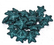 Hvězdička polystyren glitr - 35mm - tyrkysová