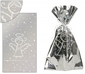 Celofánový sáček stříbrný s andělem - 20x35 cm