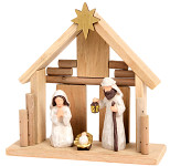 Dřevěný vánoční betlém s figurkami - 22 cm