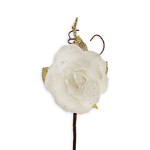 Růže zápich glitr bílá - 19 cm