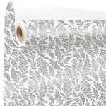 Balicí papír kraftový bílý se stříbrnými kapradinami 80 cm/2m
