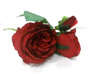 Růže rozvitá 2 květy a poupě - červená - 37 cm 