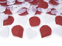 Vystřelovací konfety 50 cm - bílá srdíčka a červené plátky růží