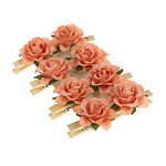 Kolíčky dřevěné s papírovou růžičkou - 8 ks - lososové