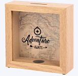 Pokladnička dřevěná Adventure awaits - 15x15x5 cm