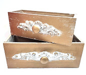 Dřevěný šuplík vintage zlatý - 25x10x10 cm 