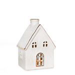 Domeček svícen porcelán bílo-zlatý - 11 cm