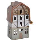 Keramický holandský hnědý domek (svícen) s uchem - 215 mm