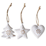 Vánoční závěsné ozdoby plech 5 cm - bílá patina Vánoční závěsné ozdoby plech 5 cm - bílá patina