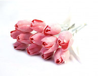 Tulipán umělý - růžový s bílým stonkem a listem