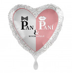 Foliový balonek srdce - Pan & Paní - růžovo-bílý - 43cm 