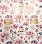 Balicí dárkový papír - květy s cupcakes  - 2m x 70 cm 