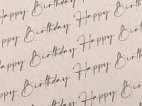 Balicí dárkový papír přírodní s nápisy Happy birthday - 200 cm x 70 cm  