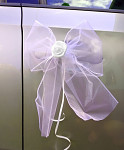 Mašlička dekorační bílá s LUX růžičkou mini - 2ks  - krémová