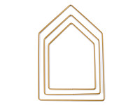Kovové domečky dekorace 28 - 19 cm  - zlaté - 3ks