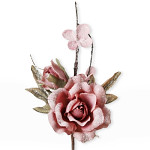 Růže starorůžová s poupětem a sněhem - 22 cm
