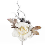 Růže krémová frost s větvičkou a bodláčky - 24 cm 