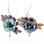 Růže modrý mix frost s větvičkou a bodláčky - 24 cm 